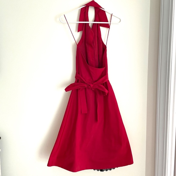 Carmen Marc Valvo Collection Women's Red Halter Dress Black Lace Size 6 - Picture 11 of 14